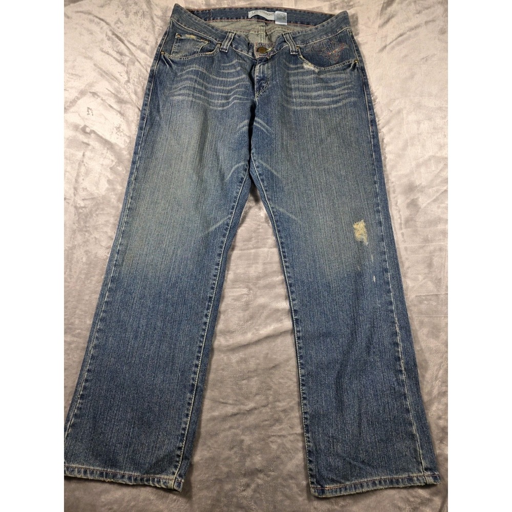 VTG Levi's 542 Womens Jeans‎ 18 M Low Straight DISTRESSED Embroidered Blue Denim